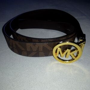 Michael Kors Girly Girls Womens Ladies Lady's Brown Belt with Gold MK Buckle